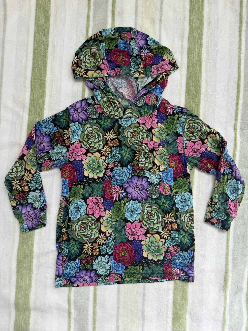 Colorful Succulent Print Bamboo Hoodie
